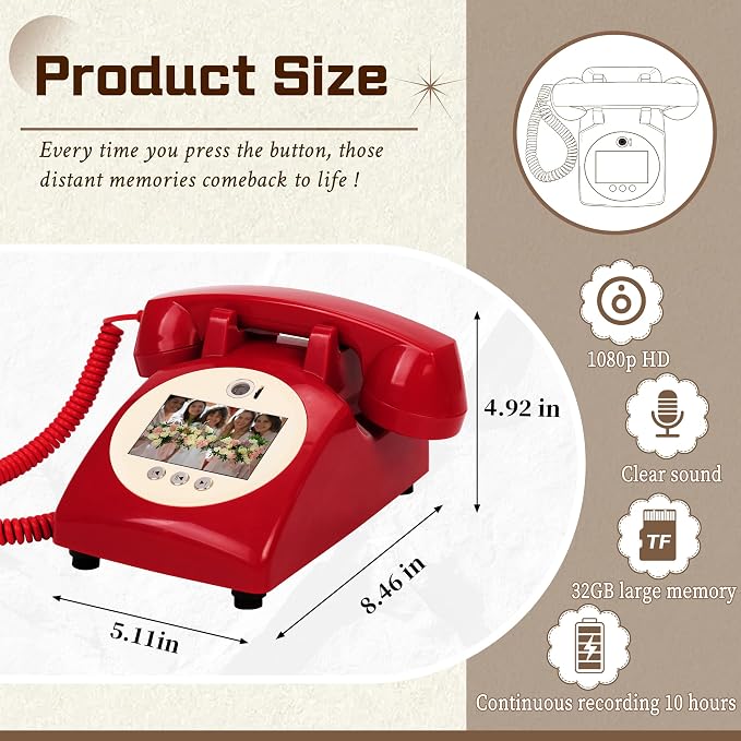 Video Audio Guest Book,1080P HD Video Phone Guestbook, Record Preserve Your Special Occasions, Ideal for Wedding Bridal Shower, Birthday, Graduations, Baby Shower(Red) - Image 3