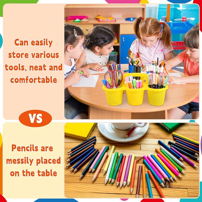 12 Pack Classroom Caddy Organizer with Handle Colorful Plastic Table Caddy Drink Cup Caddies Holder 12×9×3.5 Inch Storage School Supplies 6 Compartments for Table Crayon Pencil Cup Marker Craft - Image 4