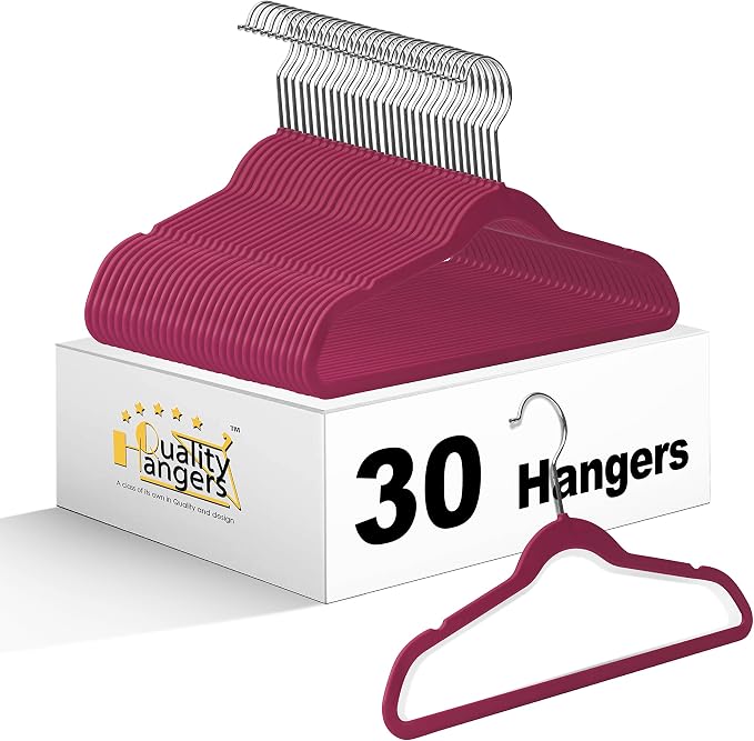 Quality Children's Plastic 30 Pack Non Velvet Non-Flocked Thin Compact Hangers Swivel Hook for Shirts Blouse Coats (Raspberry, 30) by QualityHangers