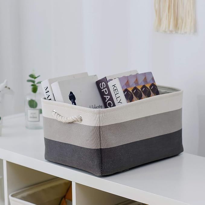 Large Storage Baskets for Shelves, Fabric Baskets for Organizing, Collapsible Storage Bins for Closet, Nursery, Clothes, Toys, Home & Office [3-Pack, Gray Gradient] - Image 5