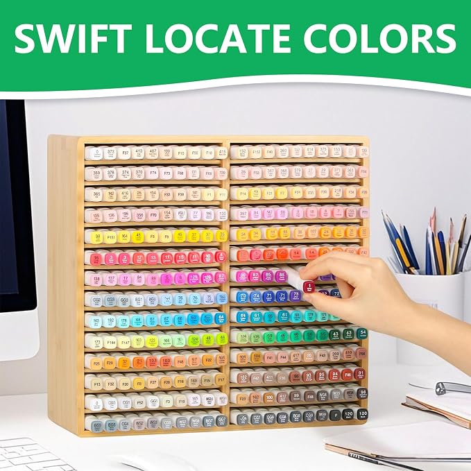 Bamboo Marker Organizer Markers 280pcs Markers Pen Holder Art Supply Pencil Storage Organizer with 28 Compartments All-in-One Marker Storage for Office Home (Holds up to 280pcs Markers) - Image 5