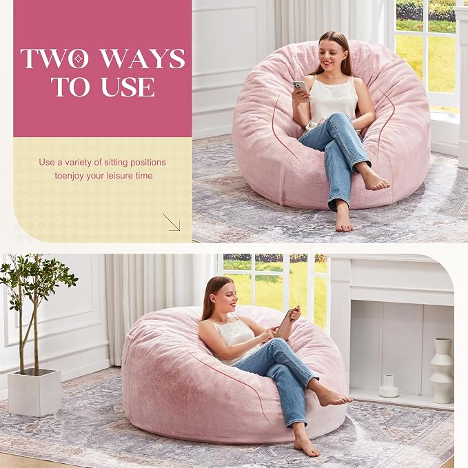 Hobestluk Bean Bag Chair for Adult Giant Beanbag with Filler Pink 4FT | Breathable Material Removable Machine Washable Cover Memory Foam Living Room Bedroom Reading Gaming Oversized Large Big - Image 3