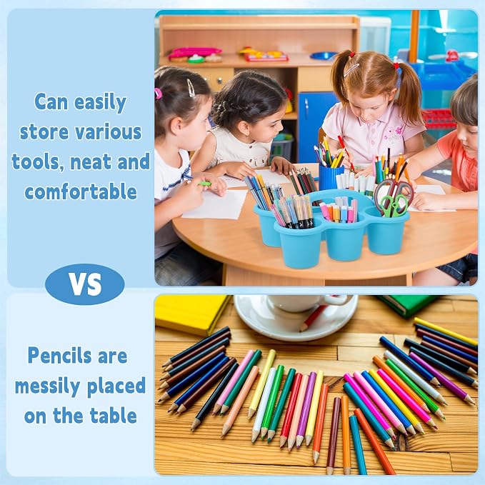 6 Pack Classroom Caddy Organizer with Handle, 6 Compartments, Gradient Blue | Stackable Plastic Table Caddies, 12x9x3.5 In, caddy Organizer for School Supplies, Crayons, Pencils, Crafts and Drink Cups - Image 4