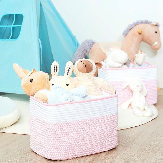 3-Pack Storage Baskets for Shelves, Decorative Baskets for Organizing, Woven Baskets for Storage, Book Basket, Cube Organizer, Cube Storage Bin Box, Closet Organizers, Light Pink - Image 6