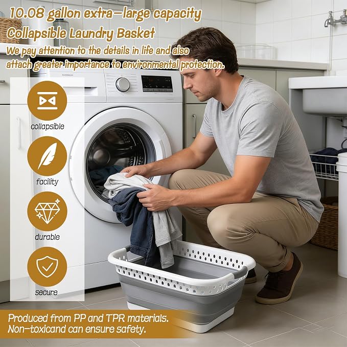 2 Pack Collapsible Laundry Baskets, 11 Gallon 42L Collapsible Laundry Clothes Hamper, Foldable Laundry Hamper with Non-Slip Handles, Portable Space Saving Pop-Up Laundry Hamper Storage Container - Image 5
