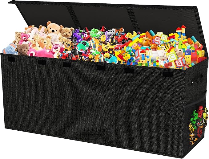 Extra Large Toy Box, Collapsible Toy Storage Organizer, 40"x16"x16", Black | Sturdy Kids Toys Bin Chest with 2 Mesh Pockets and Dividers for Boys Girls, Bedroom & Living room Toy Organization - Image 8