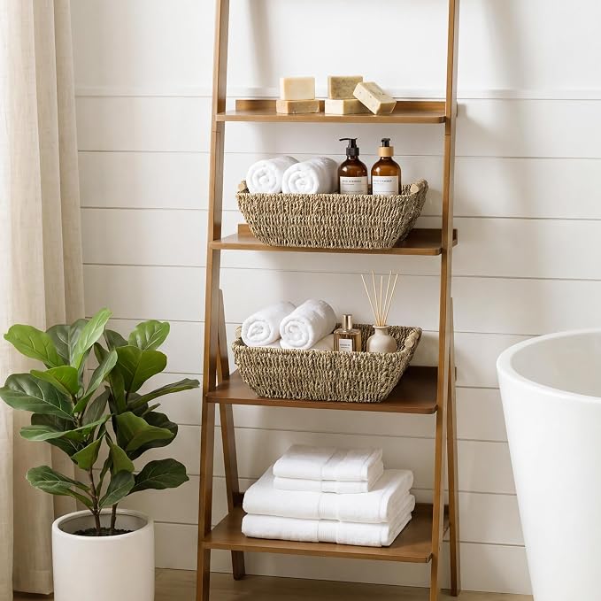 StorageWorks Seagrass Storage Baskets, Large Snack Baskets for Shelves | Wicker Storage Baskets for Shelves, Baskets with Wooden Handles, 2-Pack Gifts Basket for Home Decor, Hand-Woven Basket - Image 2