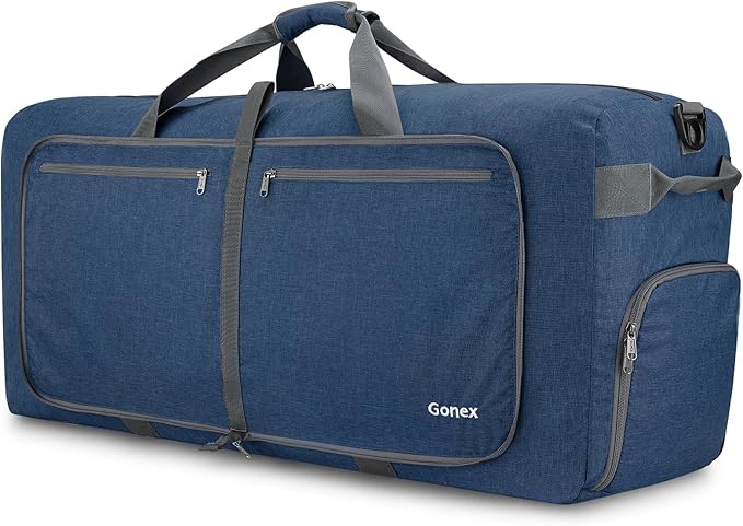 Gonex 100L Foldable Travel Duffle Bag with Shoe Compartment, Lightweight | 210D Nylon, Water-Repellent, Folds Compact, Multiple Pockets, Luggage Sleeve,Family Travel & Camping, Dark Blue by Gonex