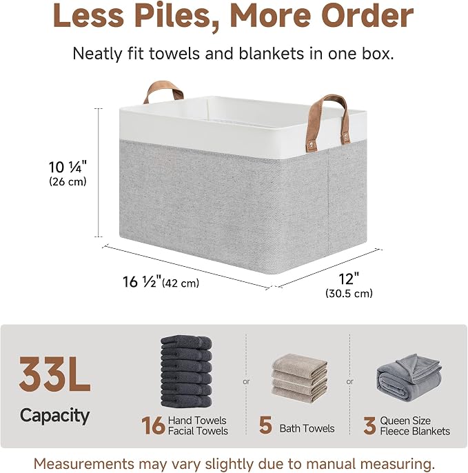 StorageWorks Fabric Storage Bin, Closet Bins, Gray and White, Large, 2-Pack | With Reinforced PU Handles, Metal Frame, Collapsible, Storage Basket for Shelves, Closet, Holds Clothes, Towels, Blankets - Image 6