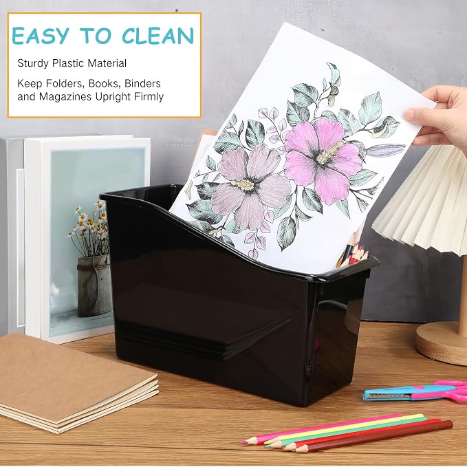 Fuutreo Classroom Book Bins Plastic Organizer Box, Black, 36 | Classroom Library, Magazine Binder File Folder Storage Boxes, Bulk Pack for Office School Home Supplies, Sturdy Plastic - Image 6
