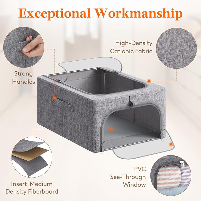 Lifewit Clothes Storage Bins with Metal Frame 3 Pack, Fabric Stackable Storage Bags with Lids, Zipper, Foldable Clost Organizers Containers for Clothing, Blanket, Winter Cloth, 25L - Image 5
