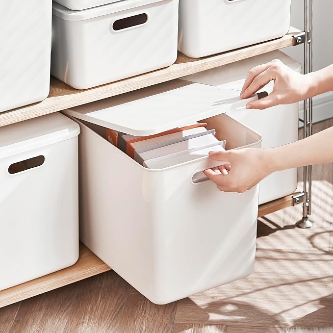 5 pack large plastic White storage bins with Lids, Toy Box Chest with Handle，Organizer Containers Baskets for Baby,Nursery，Shelves，Playroom, Bedroom，Office,Closet，home (White, 5L) - Image 4
