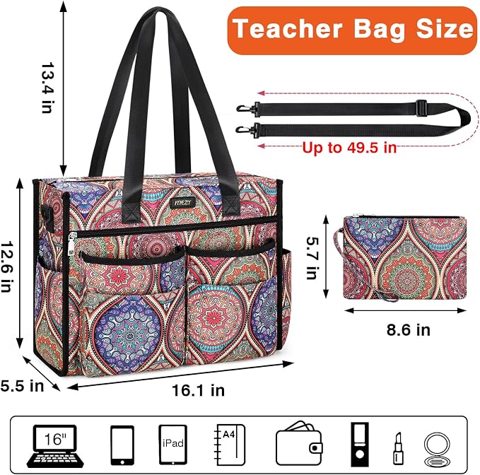 ITIEZY Large Utility Tote Bag for Women with 18 Pockets, Waterproof Teacher Nurse Bags with Zipper for Everyday Travel Work - Image 6