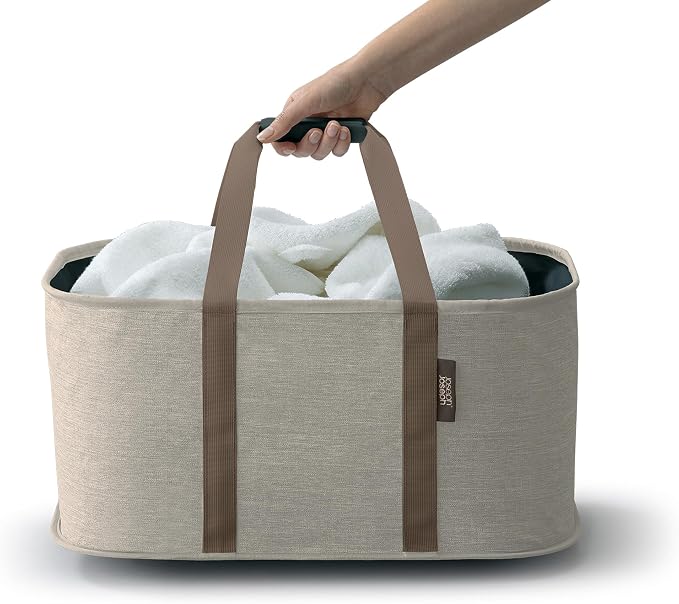 Joseph Joseph Hold-All, Collapsible 35L/9.25 Gallon Washing Laundry Basket Bag, Durable Fabric, Moisture Resistant - Ecru - Image 2