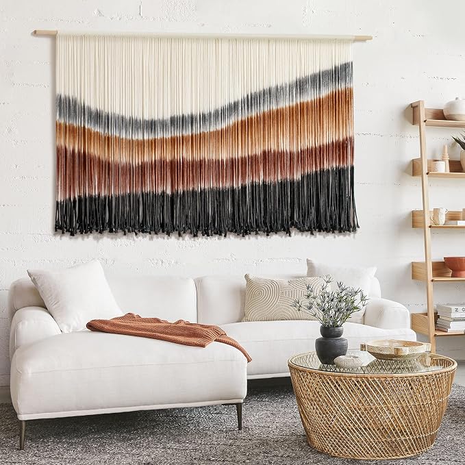 Macrame Wall Hanging Boho Wall Decor Large-Scale Tie-Dye Tapestry 57"W*35"L | Handmade Yarn Art, Fiber Wall Hanging, Large Wall Decor, Boho Style, for Living Room Bedroom Decor, Bohemian Home - Image 4