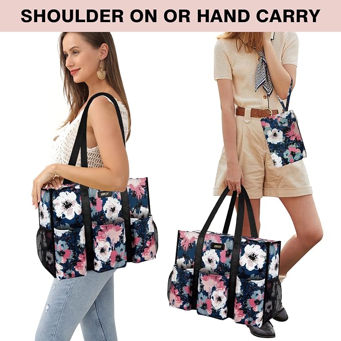 IBFUN Utility Tote Bag with 24 Pockets, Large Teacher Travel Tote for Women | Large Work Tote Bag 2pcs with Zipper for Travel Daily School Teacher Nurse, Large Lightweight Laptop Shoulder Bag Handbag - Image 3