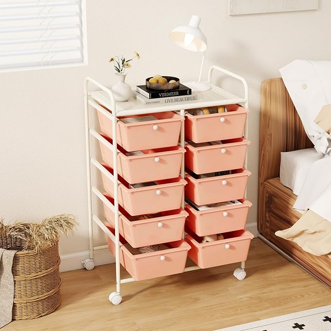 RELAX4LIFE 10-Drawer Rolling Storage Cart - Mobile Craft Art Supply Storage Organizer for Tool Scrapbook Paper Salon, Office School Classroom Teacher Rolling Cart with Drawers, Utility Cart on Wheels - Image 8