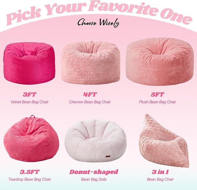 Hobestluk Adult Bean Bag Chair 3 in 1 Convertible Large Bean Bag Sofa | Plaid Pink,Machine Washable,Removable Cover,Easy Convert And Install, Oversied Floor Bed,For Livingroom Bedroom - Image 9