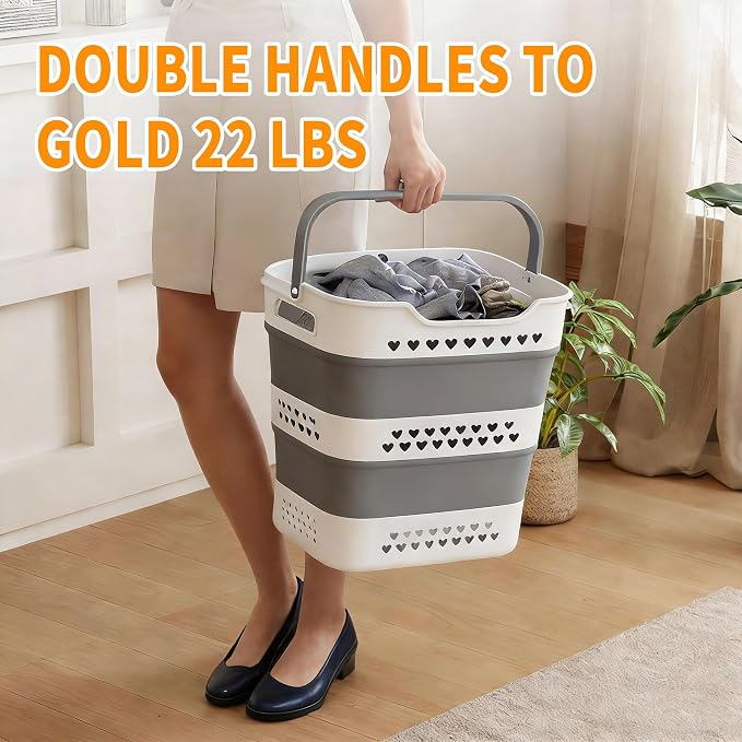 3 Pcs 42L Medium Collapsible Plastic Laundry Basket with Handles, Foldable Laundry Basket Hamper, Pop Up Storage Container Organizer for Washing Storage (Gery, 17 Inch * 13 Inch * 15 Inch) - Image 3