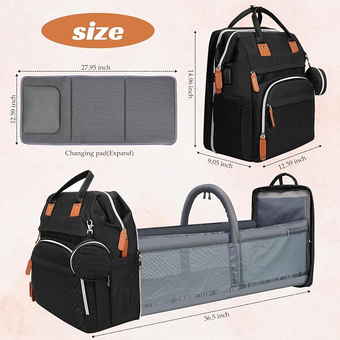 Diaper Bag Backpack for New Parents, Large Capacity Baby Travel Bag with Bottle Holders, Multiple Compartments (Black) - Image 6
