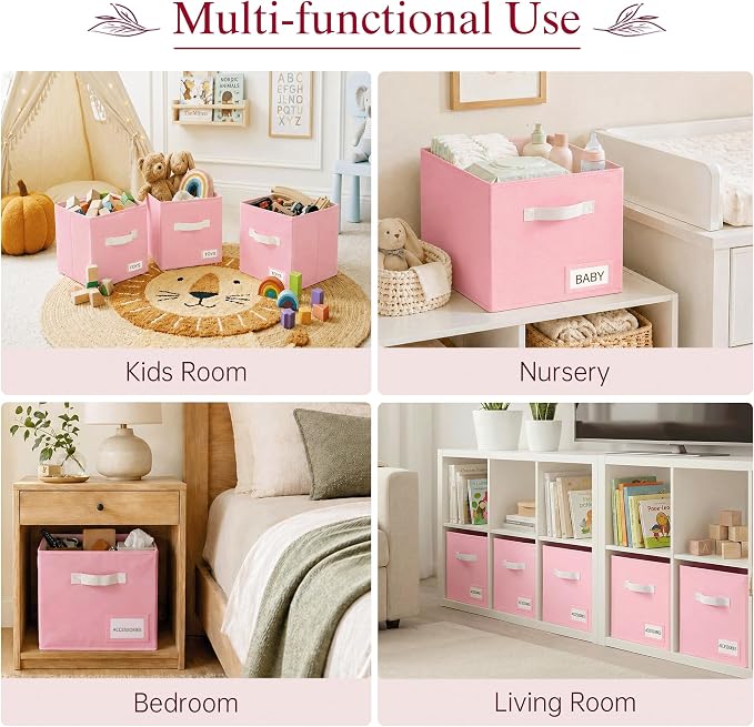 Storage Cubes 8 Pack, 11 Inch Fabric Storage Cubes Organizer Bins with Labels, Odor-Free & Sturdy PP Structure, Cubby Baskets for Closet, Shelves, Toys & Nursery ( Pink) - Image 7