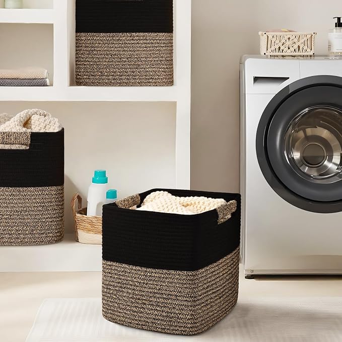 11 Inch Storage Cubes, 3 Pack Cube Storage Bins for Organizing, Cotton Rope Woven Baskets for Shelves, Bathroom, Kids Room, Closets, Baby Nursery - Image 7