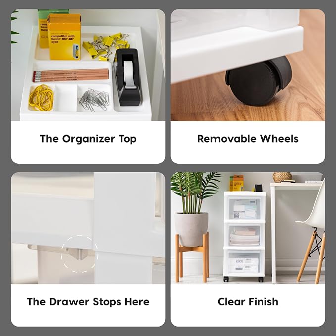 IRIS USA 3-Drawer Rolling Storage Cart, White/Clear | Keep classroom supplies, teacher essentials, craft materials, and learning tools organized with easy-access drawers. - Image 7