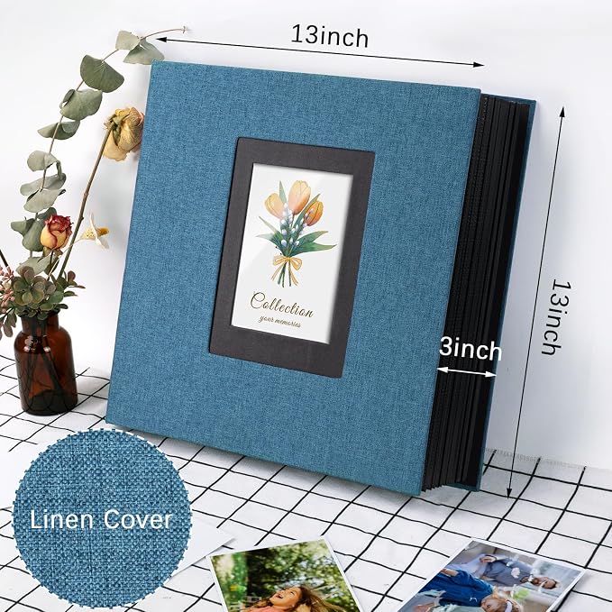Linen Photo Album 4x6 Large Capacity 1000 Pockets Pictures Fabric Cover Books Albums Wedding School Family Anniversary Baby Memory Engagement Travel Albums(Blue, 1000 Pockets) - Image 2