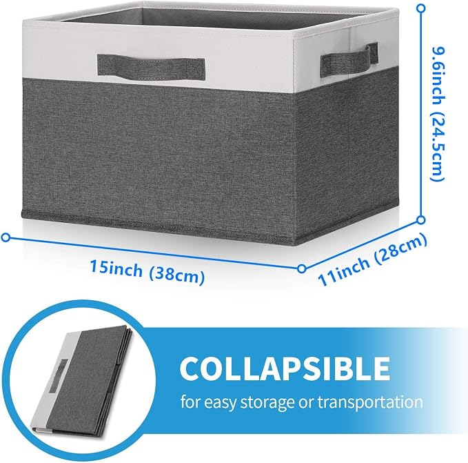 GhvyenntteS Large Fabric Storage Bins with 3 Handles, 15x11x9.6 Inch Storage Baskets for Shelves, Foldable Closet Storage Bins for Shelves, Closet Organizers and Storage Boxes 3 Pack - Image 3