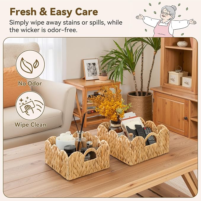 GRANNY SAYS Wicker Storage Basket, Shelf Baskets with Scalloped Edge | Scalloped Water Hyacinth Basket, Storage Wicker Basket for Pantry, Water Hyacinth Baskets with Scalloped Edge, Woven Baskets - Image 4