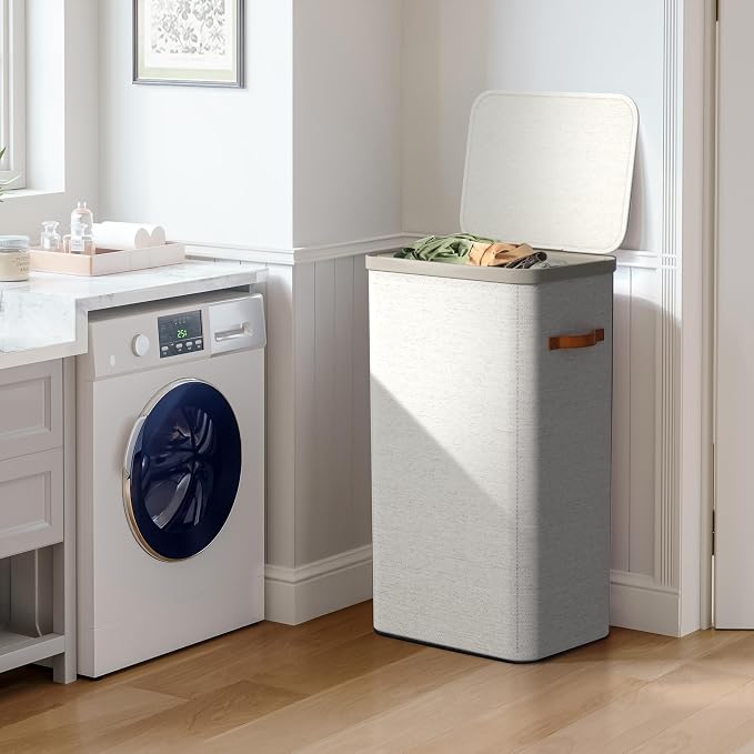 Sorbus Laundry Hamper with Lid - Collapsible Fabric Laundry Basket with Handles and Removable Laundry Bag – 26.5 Gallon (100 L) Dirty Clothes Hamper for Bedroom, bathroom and dorm (Beige) - Image 3