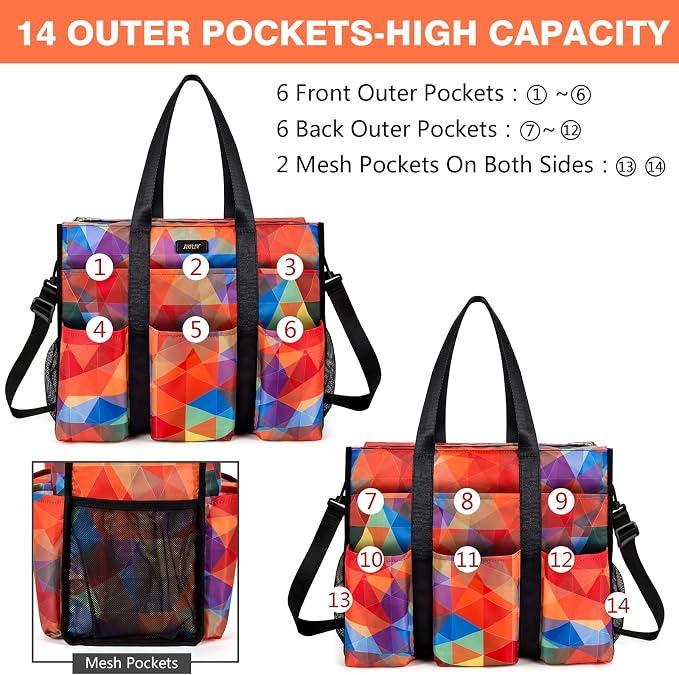 IBFUN Utility Tote Bag with 24 Pockets, Large Teacher Travel Tote for Women | Large Work Tote Bag 2pcs with Zipper for Travel Daily School Teacher Nurse, Large Lightweight Laptop Shoulder Bag Handbag - Image 3