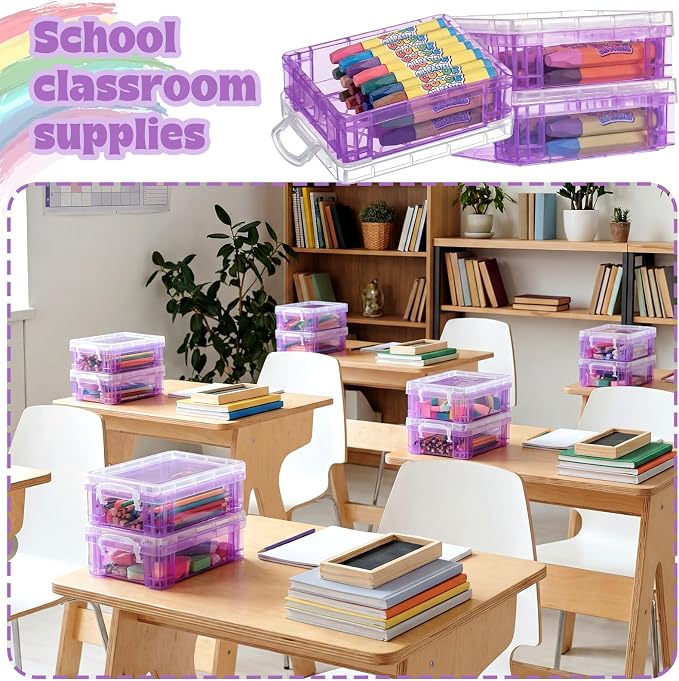 Suzile 40 Pcs Plastic Crayon Boxes Holds 24 Crayon with Snap Lid Storage Container Clear Stackable Case for School Office Classroom Supplies Pen Pencil Craft(Purple) - Image 5