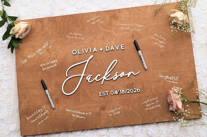 Personalized Last Name Guest Book, Unique Guest Book Sign, Custom Alternative Guest Book, Wooden Guest Book, Wedding Ceremony Guestbook Sign (Design 3) - Image 2
