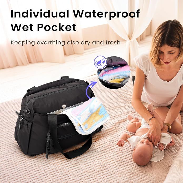 VONAL Diaper Bag Tote, Large 24L Diaper Bags Waterproof Hospital Bag for Labor Delivery, Travel Diaper Tote Baby Bag - Image 4