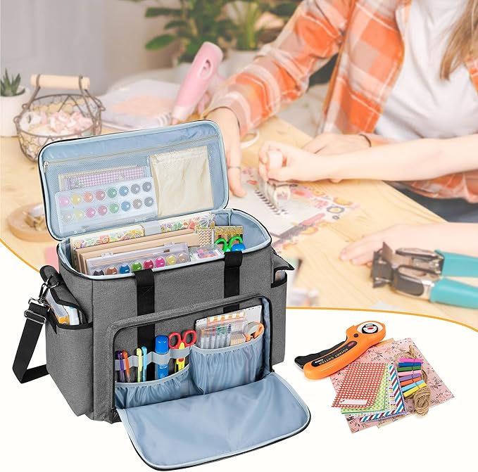 Trunab Scrapbook Bag with Laptop Sleeve & Pockets, Craft Organizer Tote | Padded Laptop Sleeve, Multiple Pockets for Scrapbooking Supplies & Art Tools - Image 4