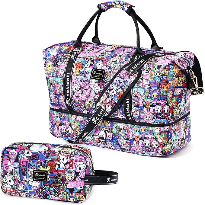 tokidoki Travel Duffle Bag, Weekender with Shoe Compartment Toiletry Bag | many compartments: laptop sleeve, wet-dry pocket, trolley sleeve. Includes toiletry bag. Carry-on. by Tokidoki