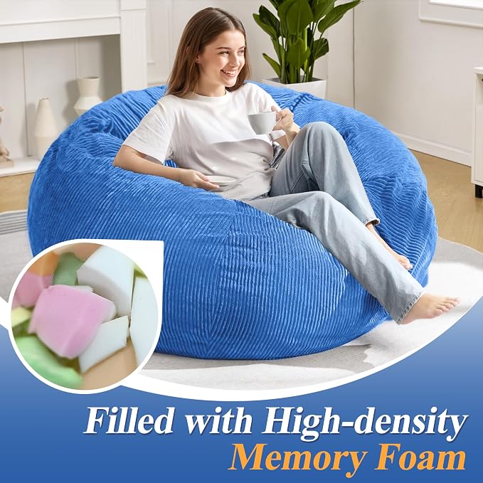 5FT Bean Bag Chair for Adults,Gaint Teardrop Beanbag with Filler | Beanbag Chair with Memory Foam Filled,Bean Bags with Handy Handle&Machine Washable Cover for Living Room,Bedroom-Blue - Image 4