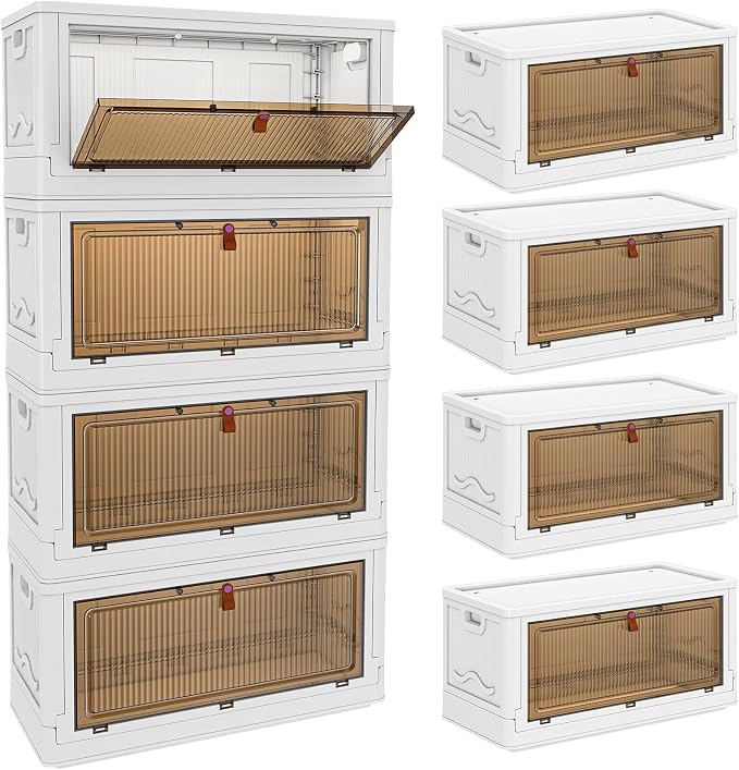 YFXCVSL 4 Tier Storage Bins with Lids 102QT - Stackable Containers with Wheels, Folding Boxes, Set of 25 - Image 3
