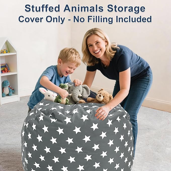 Lukeight Stuffed Animal Storage Bean Bag Chair Cover for Kids, Velvet Plush Toy Organizer Seat, Cover Only, No Filling Included, Long YKK Zipper, Side Pocket, X-Large 30"D x 18"H - Image 4