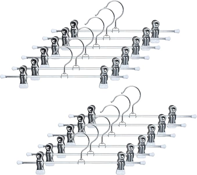 Mawa by Reston Lloyd Space-Saving Clothes Hanger for Pants and Skirts with Two Non-Slip Clips, Style K/30D, 12-Inch, Set of 12, White by Mawa