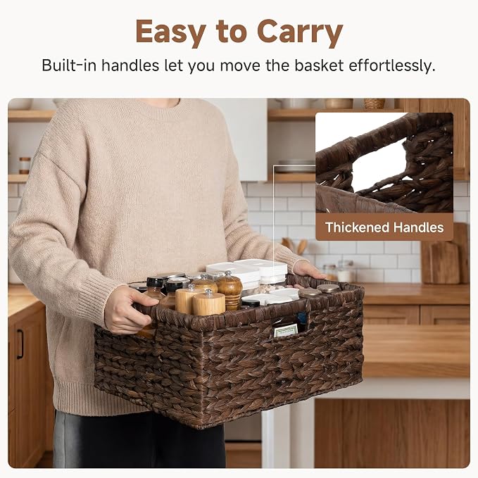 StorageWorks Large Wicker Baskets, Water Hyacinth Woven Baskets, 1-Pack | Large Wicker Baskets for Organizing,Wicker Storage Baskets for Shelves,Shelf Baskets for Organizing with Handle,Pantry Basket - Image 2