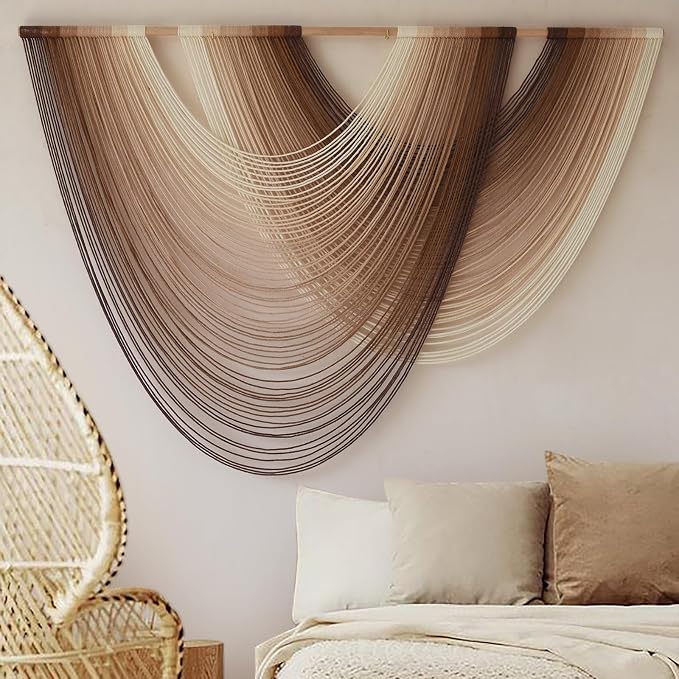 Macrame Wall Hanging Dip Dyed Large Boho Brown Fiber Wall Art 57"W*39"L | Hand Dyed Fiber Art, Textured Wall Hanging, for Living Room Bedroom Decor, Entryway Wall Art, Easy To Hang, Unique Gift - Image 3