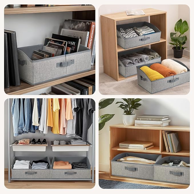 DAYARD Fabric Bins [3-Pack], Trapezoid Storage Bins with Handles, Foldable Baskets Storage Boxes for Shelves, Closet, Bookshelf, Organizer Containers, 20 x 11 x 8 inch Grey - Image 3