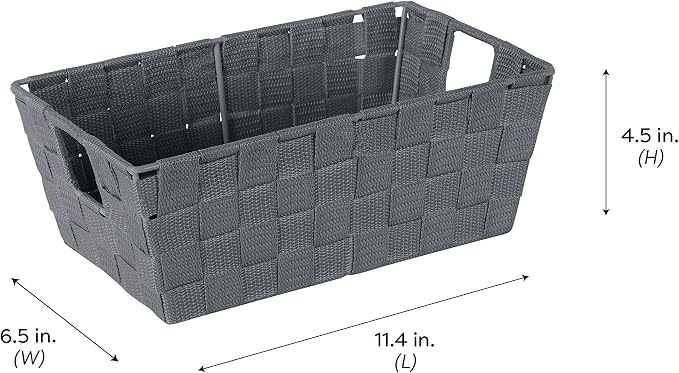 Simplify Small Shelf Woven Strap Tote | Decorative Storage Basket | Built in Handles | Organization | Closet | Bedroom | Bathroom | Nursery | Accessories | Toys | Gifts | 4 Pack | Grey - Image 7