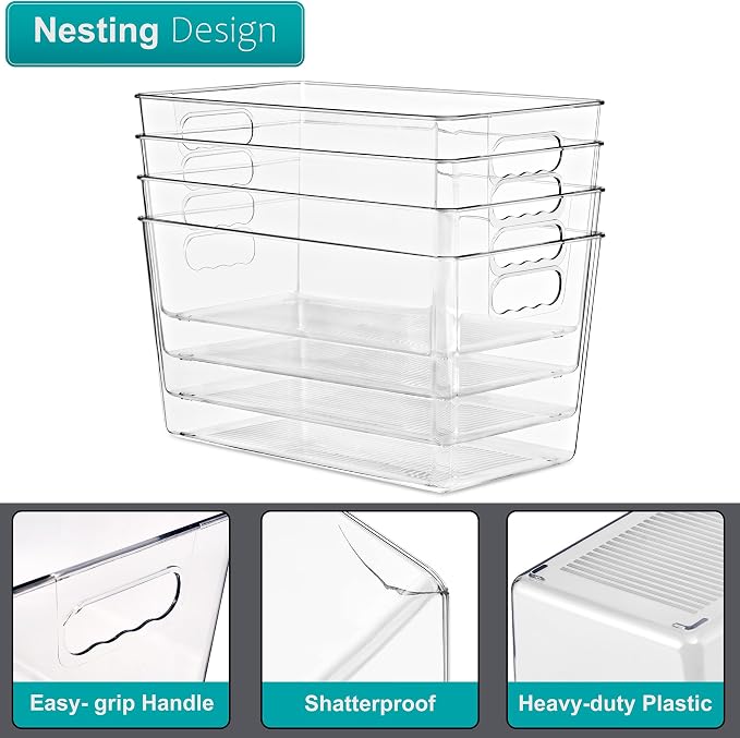 Clear Storage Bins with Lids, 8 Pack X-Large Stackable Clear Bins, Clear Storage Containers with Lids, Plastic Organizer Boxes for Pantry Storage, Kitchen Cabinets, Closet Organization, Bathroom - Image 6