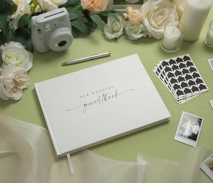 Wedding Photo Guest Book (Eggshell) - 11.5x8.5" White Reception Memory Book | Includes Black Photo Corner Stickers | 140 GSM Thick Paper | 120 Photo Slot & Lined Pages | Hardcover Photo Booth Album - Image 7
