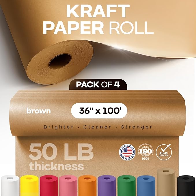 Brown Paper Rolls 36" x 1200" (100 feet), Pack of 4 - USA-Made Thick Kraft Paper Roll 50lb Thickness for Packing, Shipping, Crafts/Arts - 100% Recycled Natural Craft Wrapping Material by IDL Packaging - Image 4