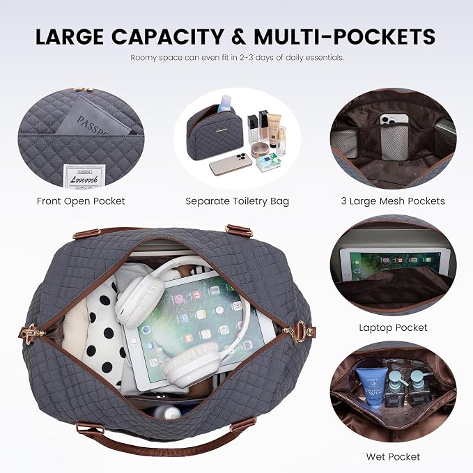 LOVEVOOK Travel Duffle Bag,Weekender Bags for Women with Shoe Compartment，Carry on Overnight Bag with Toiletry Bag,Gym Duffel Bag with Wet Pocket, Hospital Bags for Labor and Delivery - Image 3