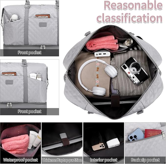 Weekender Bag, Large Travel Duffel Bag for Women, Carry on Overnight Bag with Shoe Compartment and Toiletry Bags - Image 4